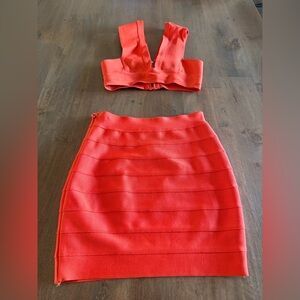 Herve Leger Coral Red Bandage set